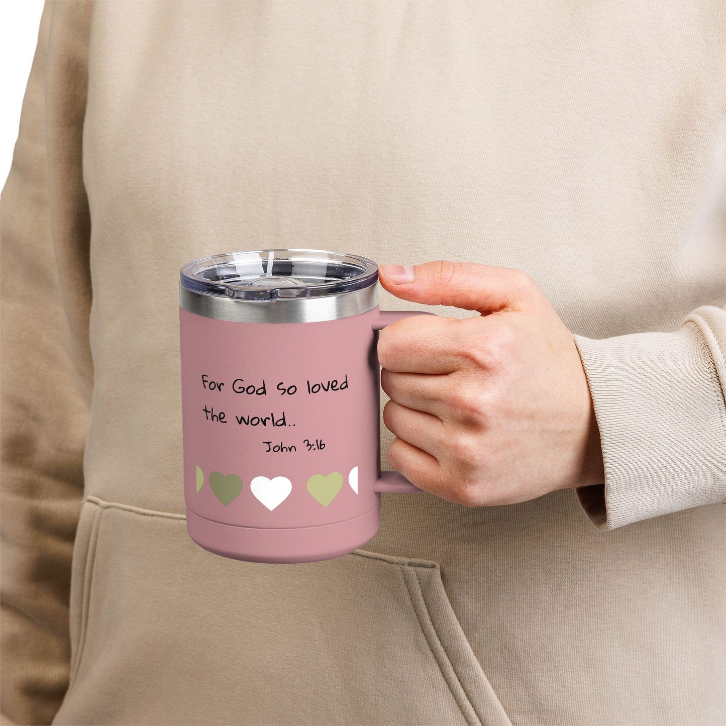 John 3:16 Heart Travel Mug — 15oz Christian Scripture Tumbler