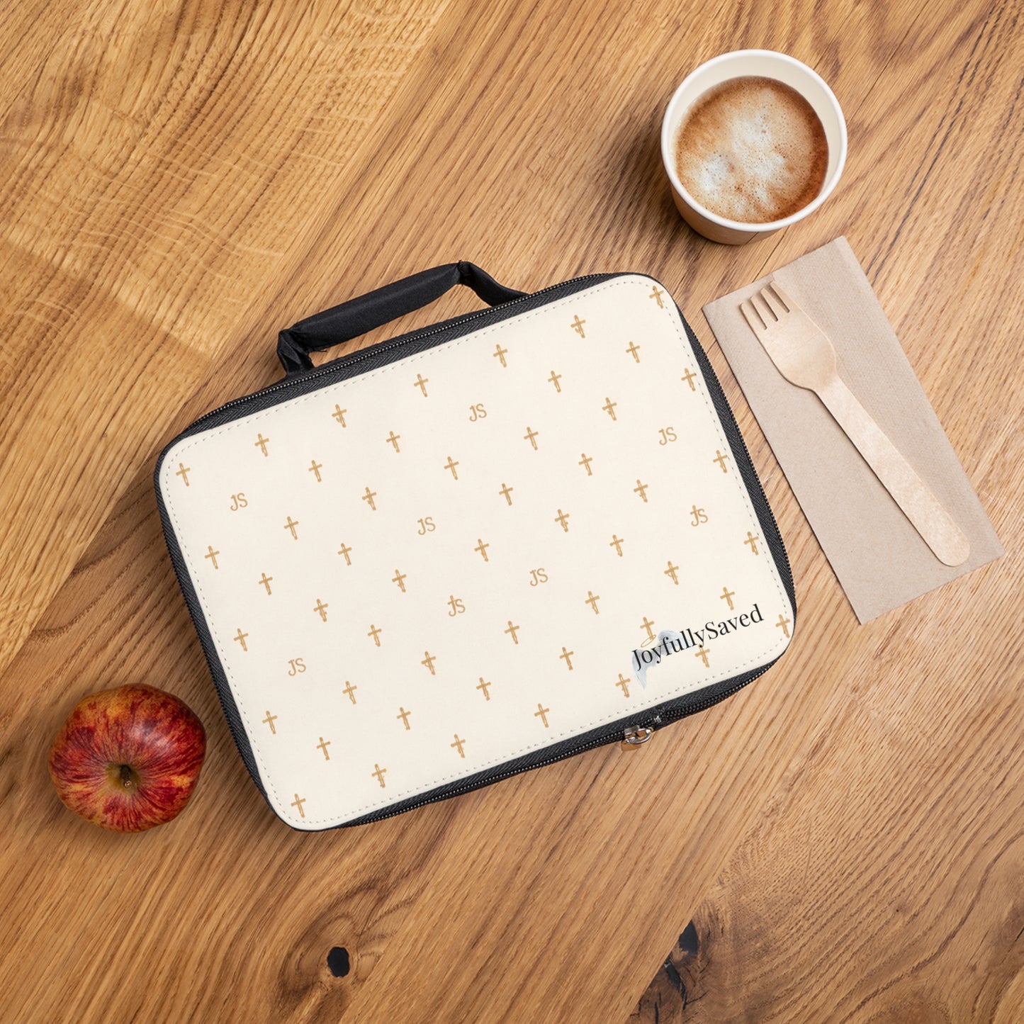Cream, Crosses ‘Joyfully Saved’ Lunch Bag — Christian Insulated Lunchbox