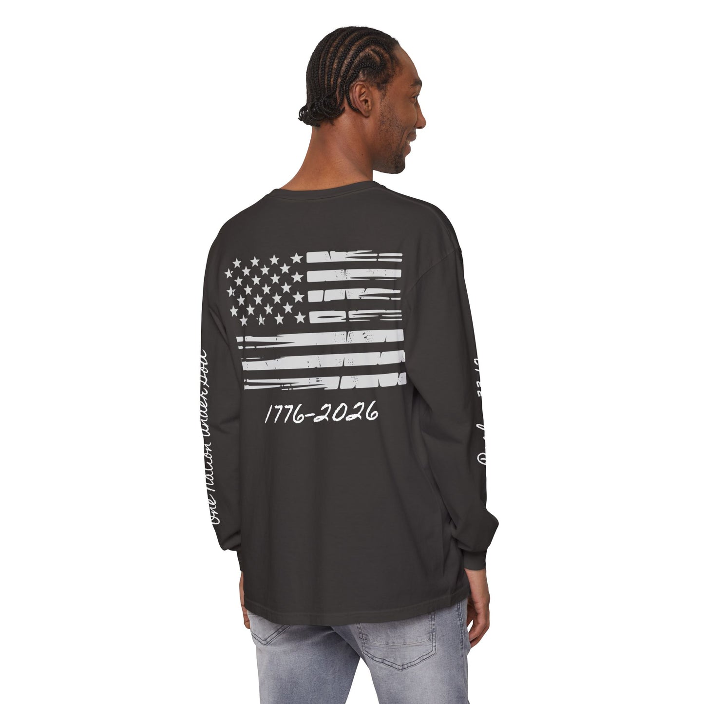 Christian Patriotic Long Sleeve Tee — "One Nation Under God" & Psalm 33:12 — USA 250 Anniversary