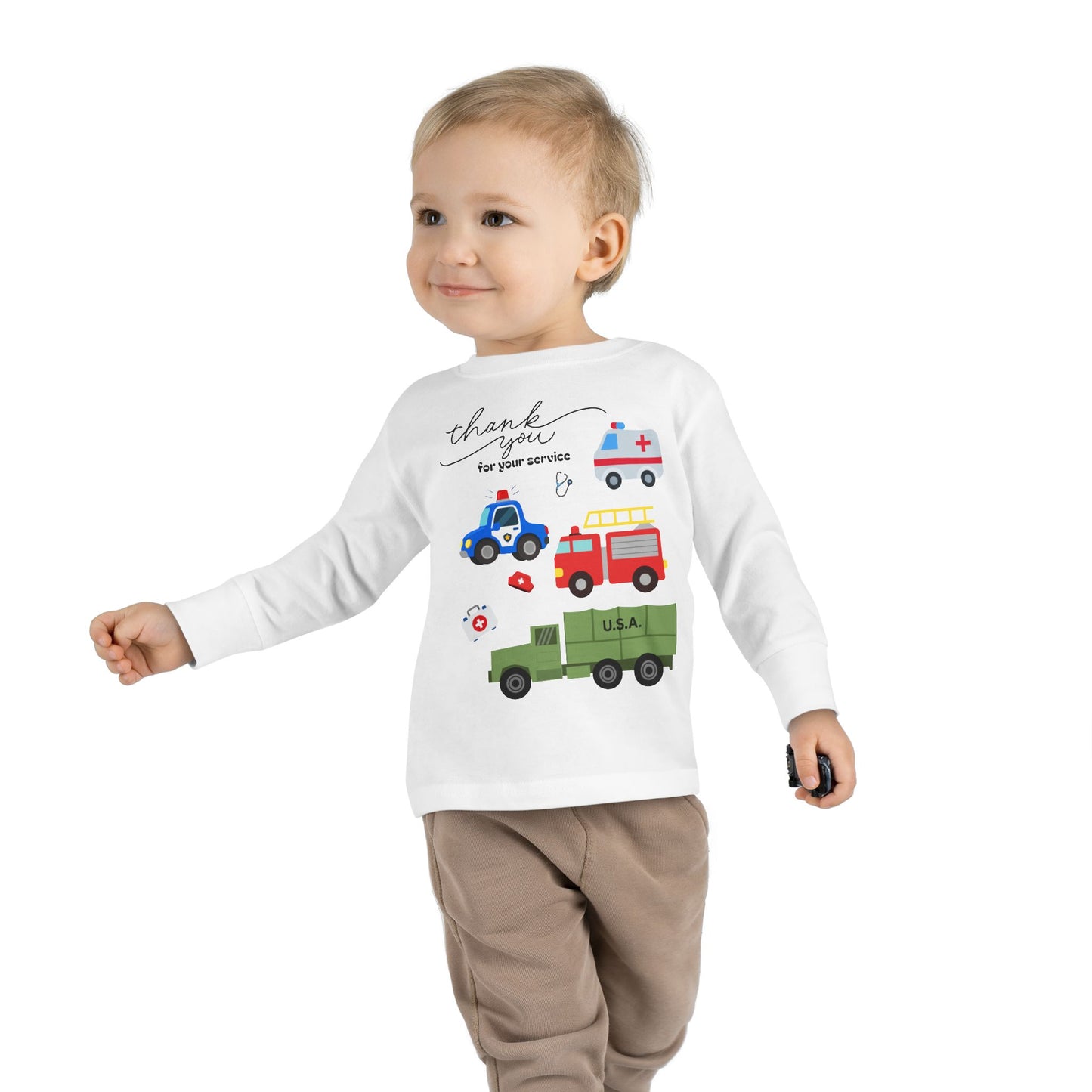 Christian Toddler Long Sleeve Tee — Hero Vehicles Kids Shirt (John 15:13)