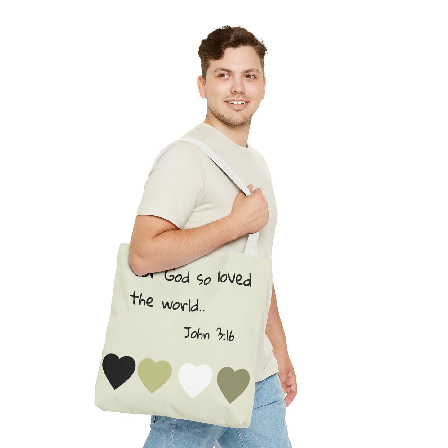 John 3:16 Scripture Tote Bag — "For God so loved the world" Religious Canvas Tote