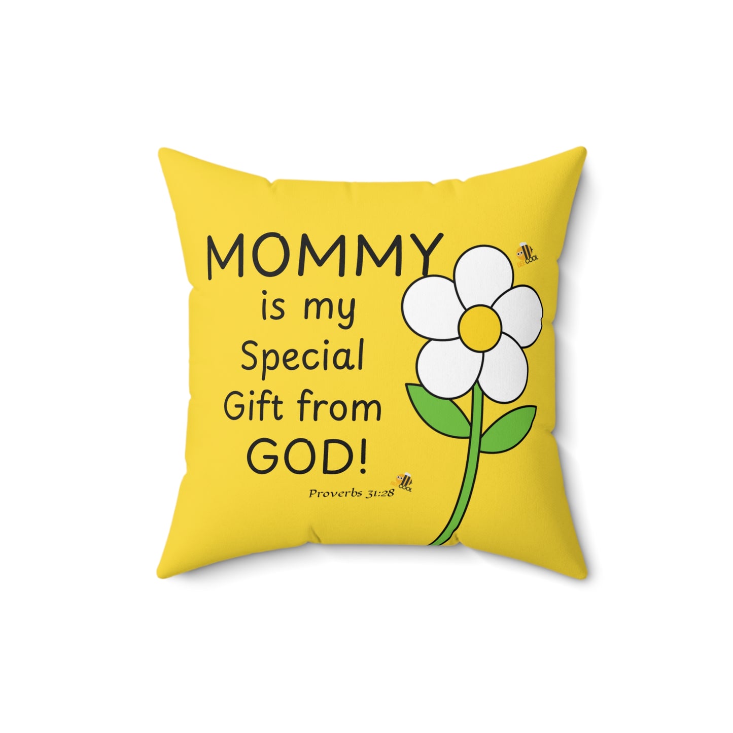 Mom You're a Gift Daisy Pillow, Proverbs 31:28 — Scripture & Bumblebee Accent Cushion, Christian gift