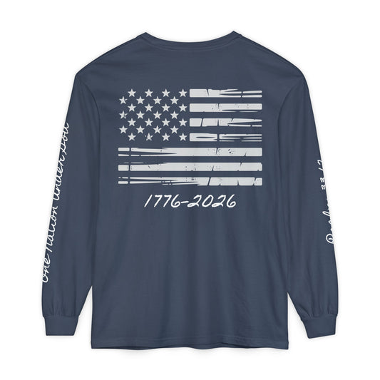 Christian Patriotic Long Sleeve Tee — "One Nation Under God" & Psalm 33:12 — USA 250 Anniversary