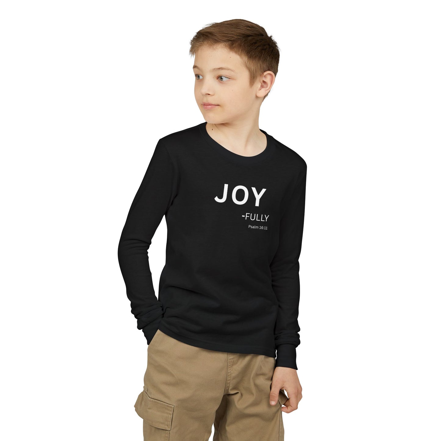 Joy-fully Psalm 16:11 Youth Jersey Long Sleeve Tee | Christian youth Shirt