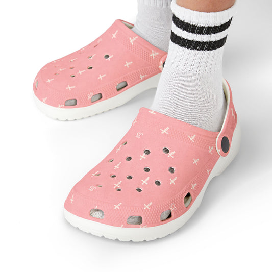 Kids EVA Foam Clogs  with Charms— Pink Cross Pattern Christian Slip-Ons