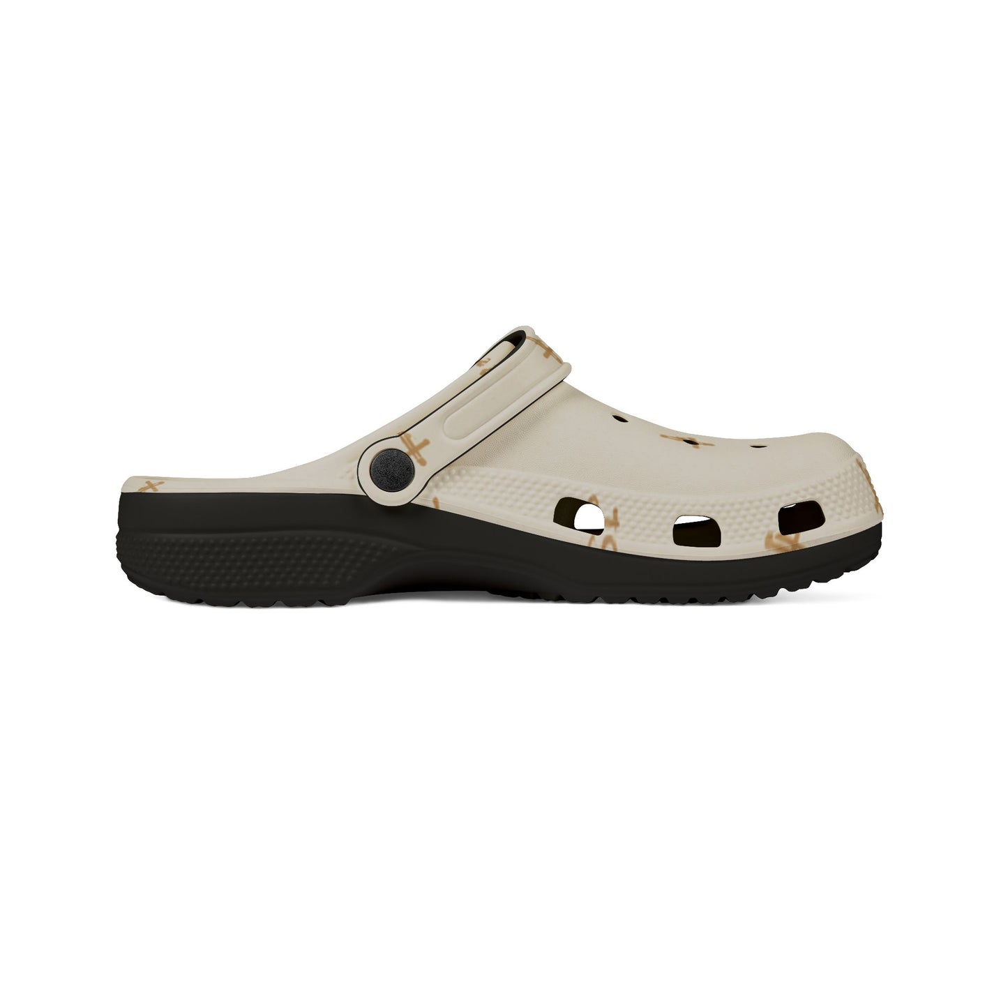 Adult EVA Foam Clogs with charms — Cream Cross Pattern Christian Slip-Ons