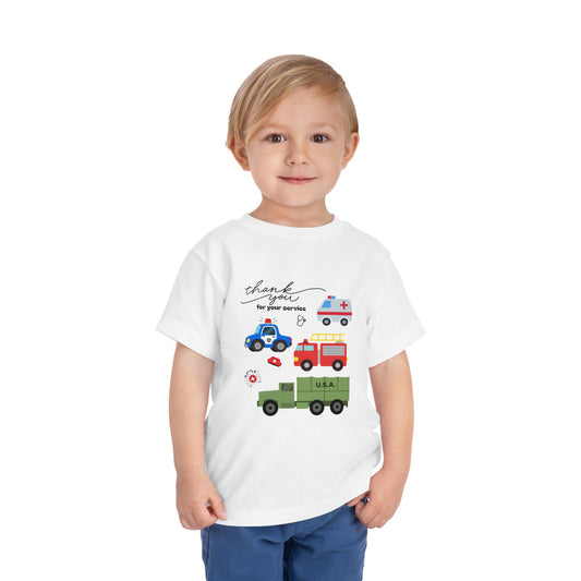 Christian Toddler Tee — Emergency Vehicle Graphics (John 15:13)