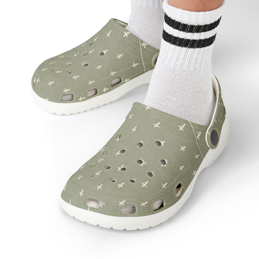 Kids EVA Foam Clogs  with Charms— Sage Cross Pattern Christian Slip-Ons