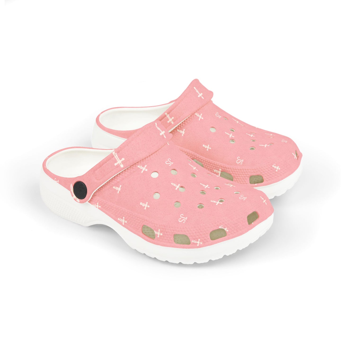 Kids EVA Foam Clogs  with Charms— Pink Cross Pattern Christian Slip-Ons