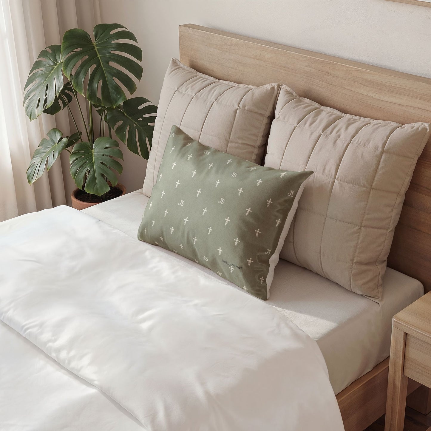 Cross Pattern Cotton Pillow Sham — Sage Green Christian Pillow Sham