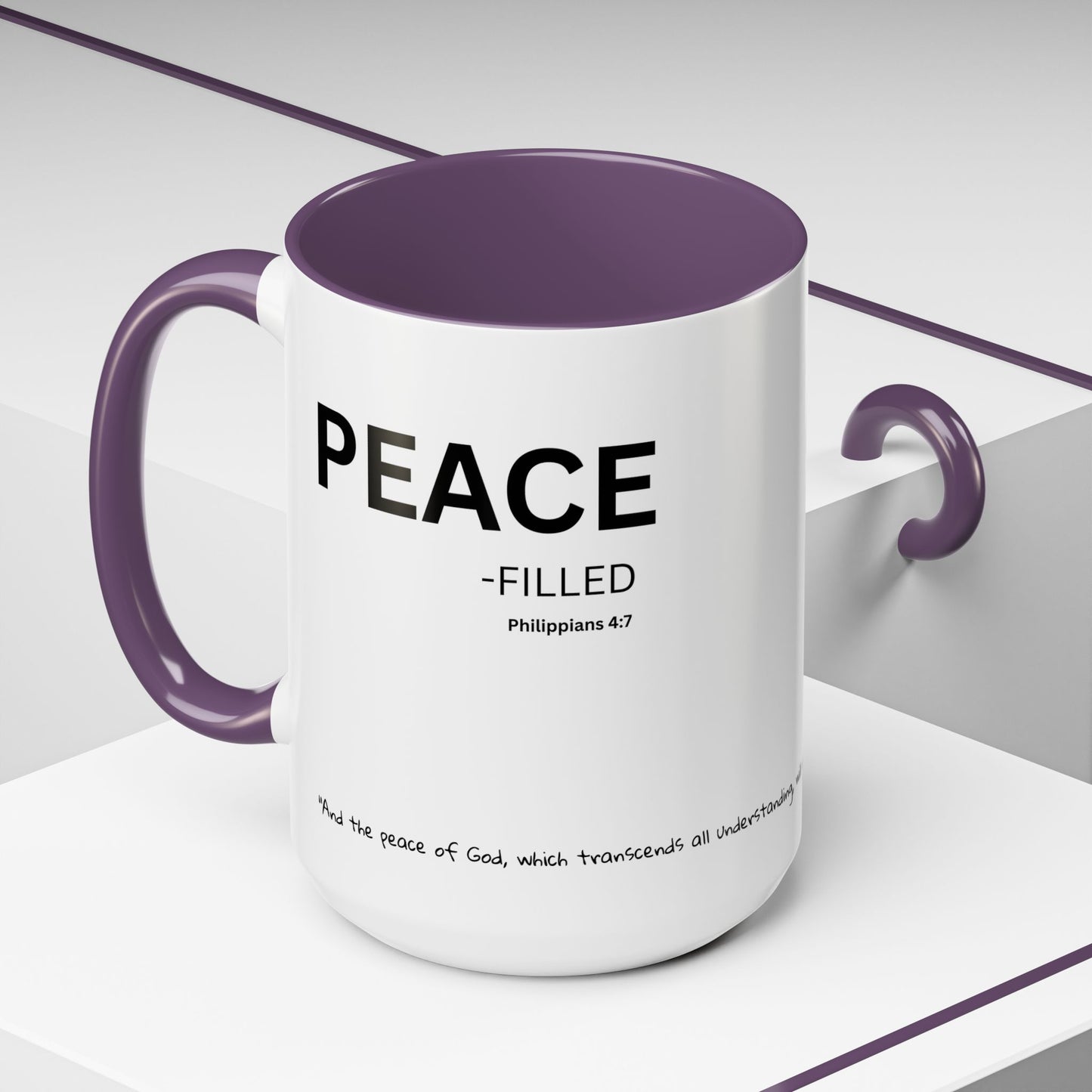 PEACE-filled Scripture Coffee Mug  Psalm 16: 11— 15 oz with Scripture Around Base (Accent, Colorful)