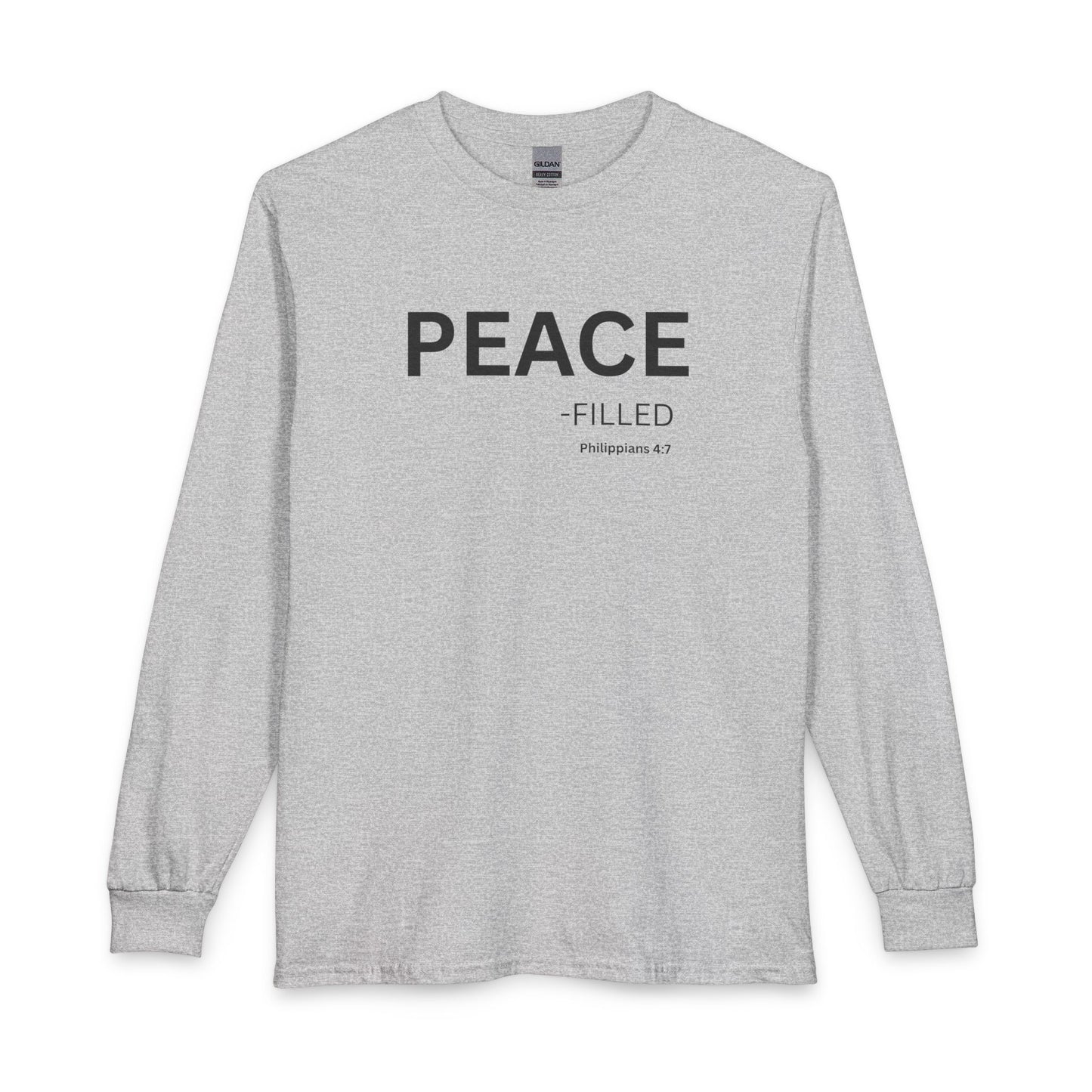 Peace-Filled Long Sleeve Tee – Christian Shirt (Philippians 4:7)