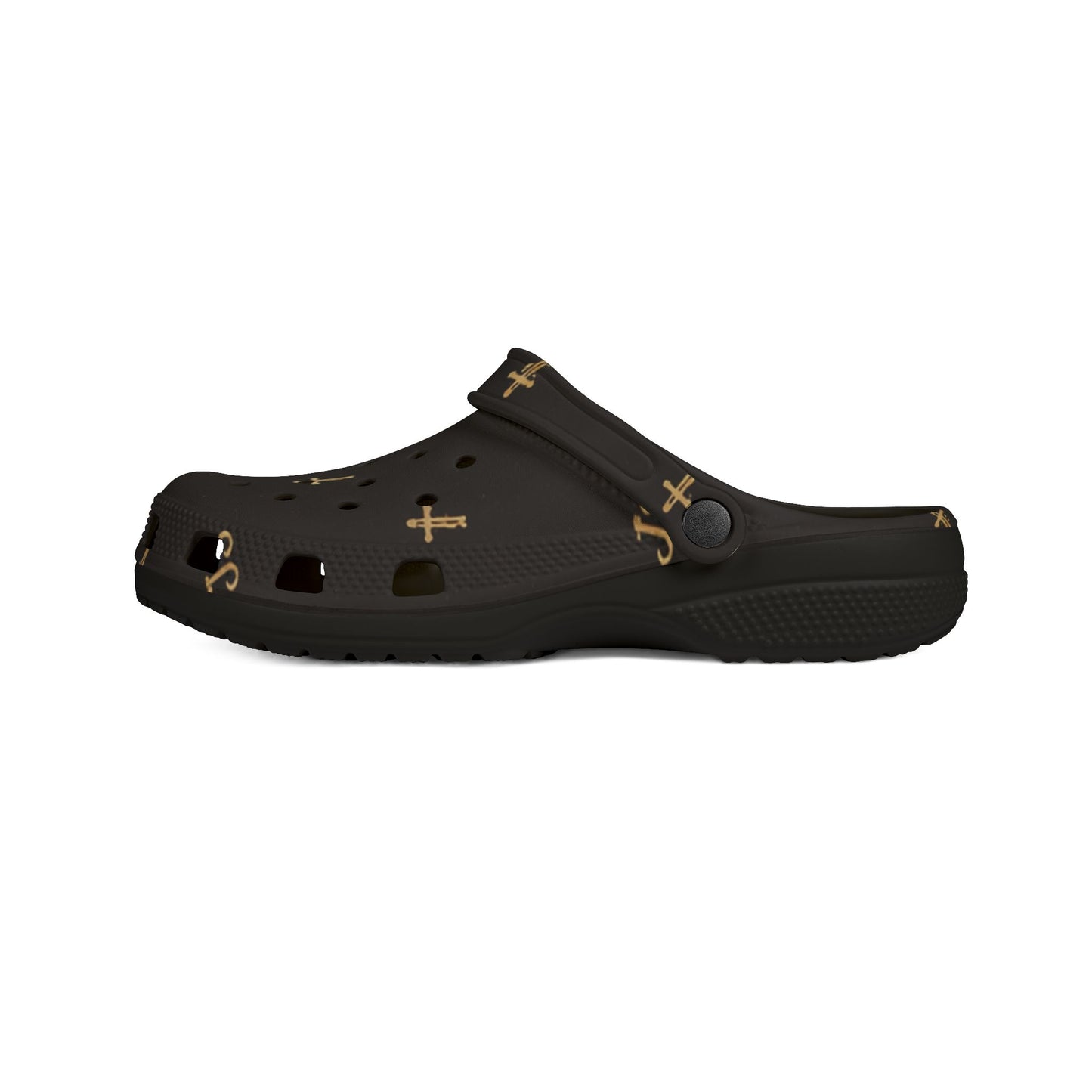 Adult EVA Foam Clogs with charms — Black Cross Pattern Christian Slip-Ons