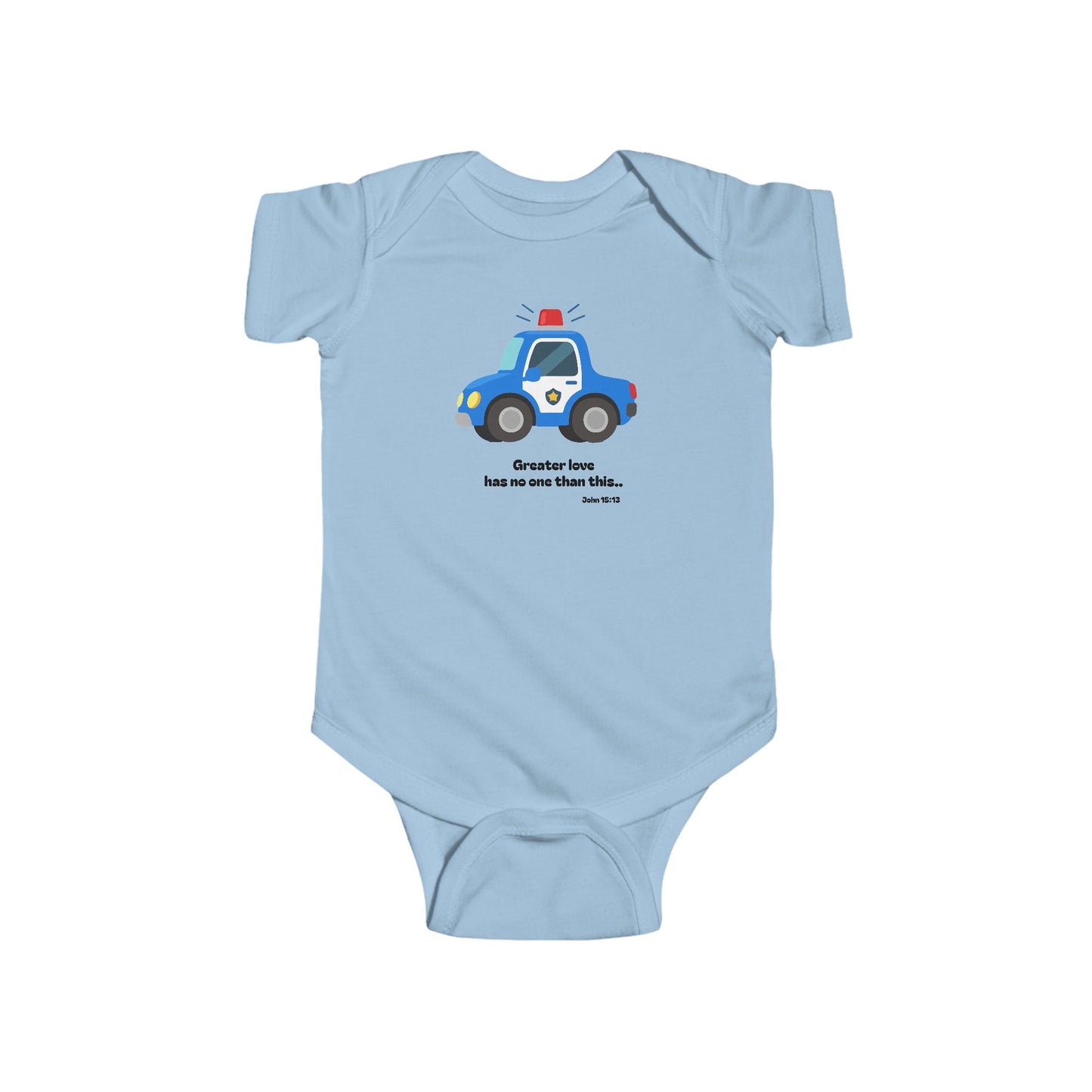 Christian Infant Bodysuit - Police Car Baby Onesie (John 15:13)