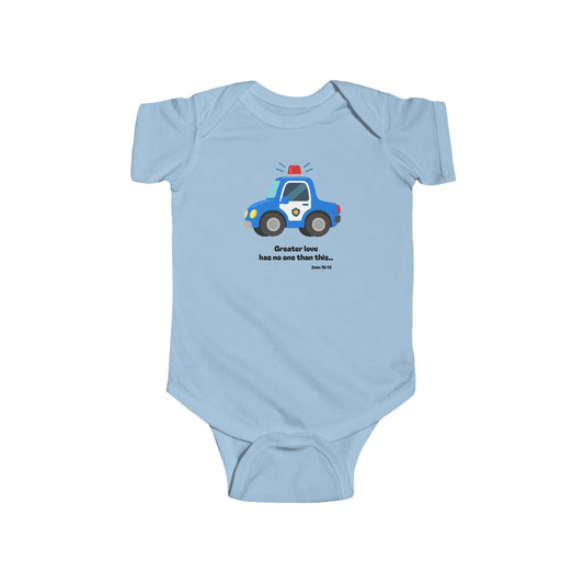 Christian Infant Bodysuit - Police Car Baby Onesie (John 15:13)