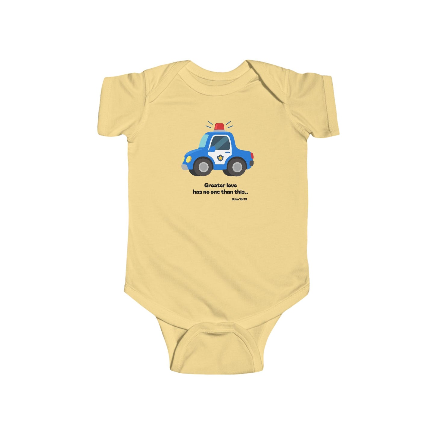 Christian Infant Bodysuit - Police Car Baby Onesie (John 15:13)