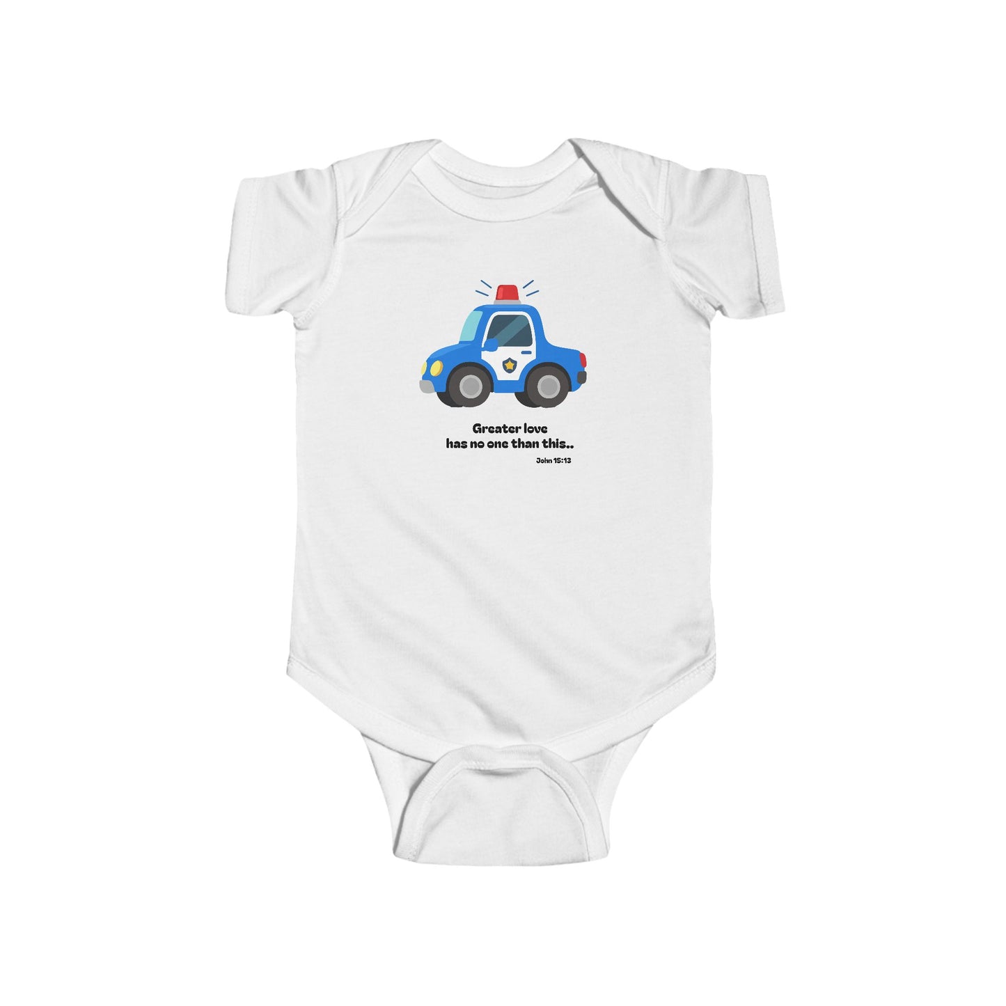 Christian Infant Bodysuit - Police Car Baby Onesie (John 15:13)
