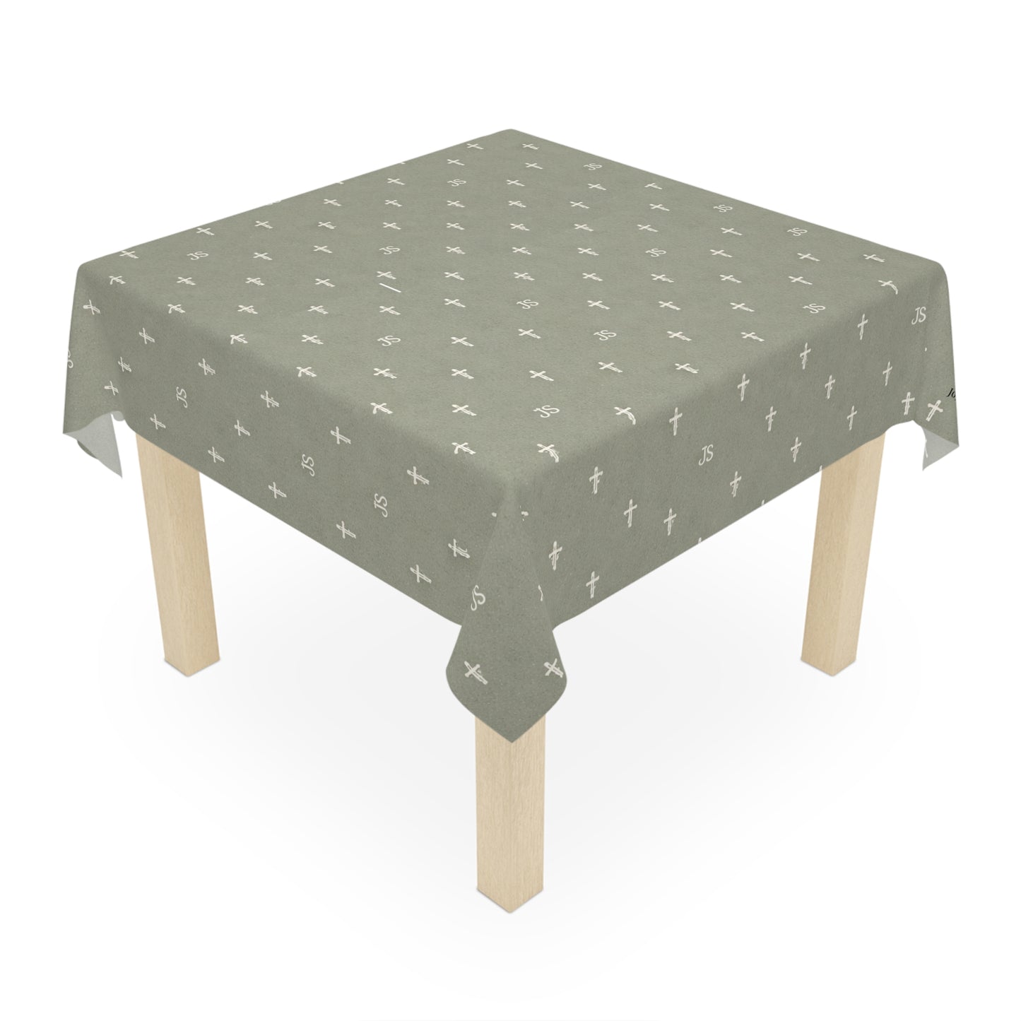 Sage Cross Pattern Tablecloth — Christian Design for Everyday & Holiday Dining