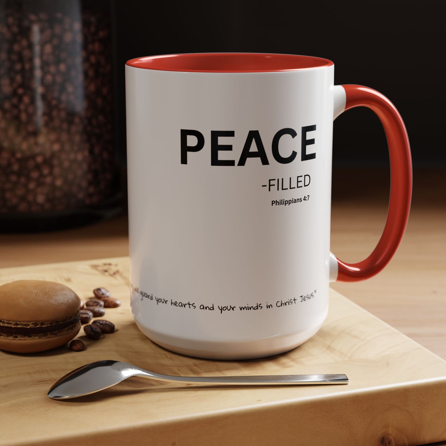 PEACE-filled Scripture Coffee Mug  Psalm 16: 11— 15 oz with Scripture Around Base (Accent, Colorful)