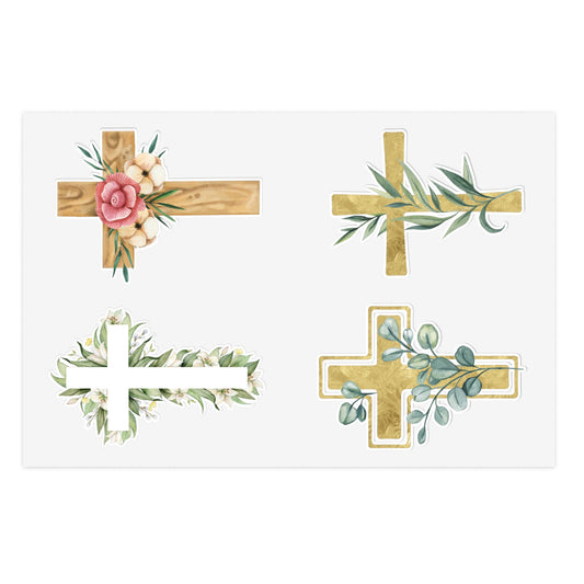 Christian Crosses Sticker Sheet — 4 Religious Faith Stickers