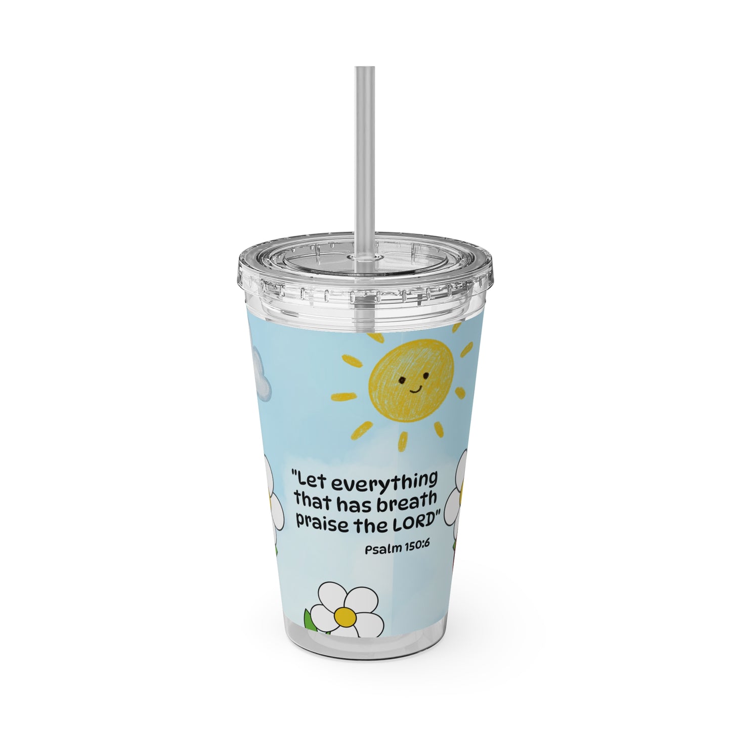 Ladybug 16oz Tumbler with Straw — Christian Cup (Psalm 150:6)