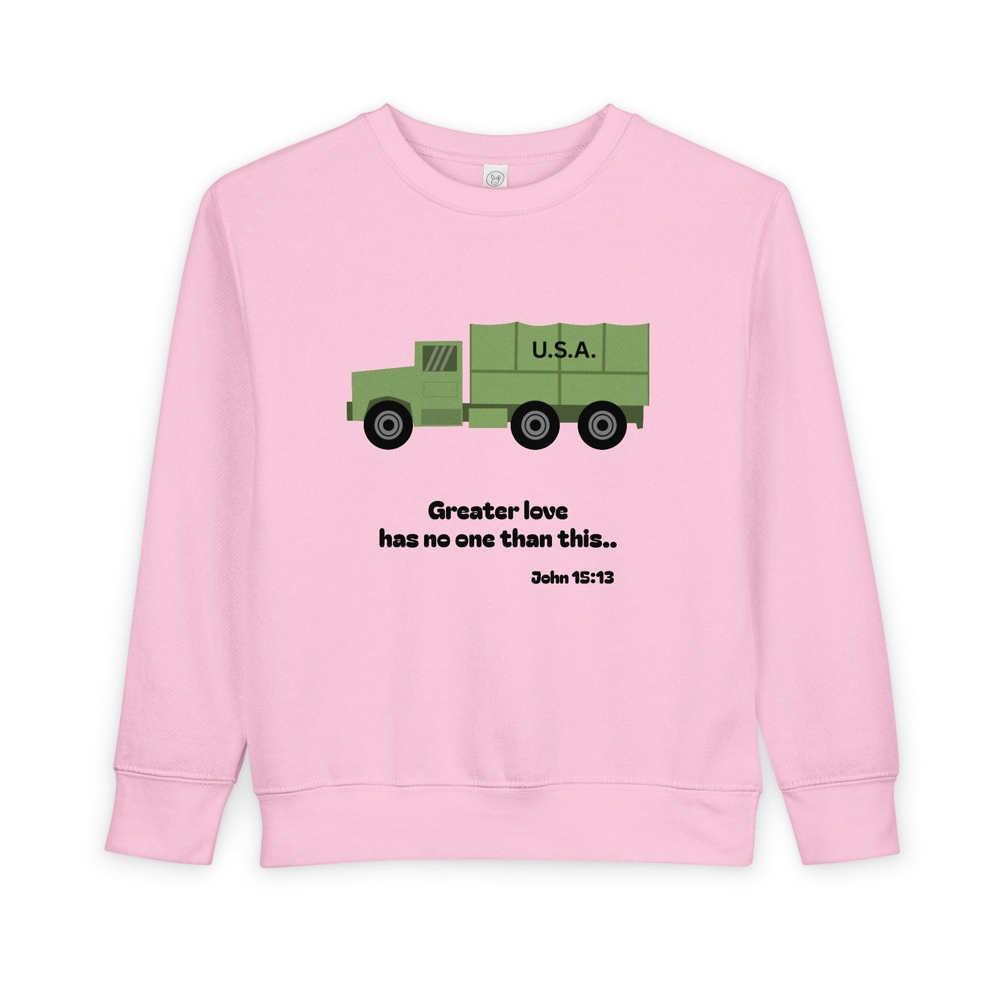 Christian Toddler Sweatshirt • Military Truck  Kids Pullover (John 15:13)