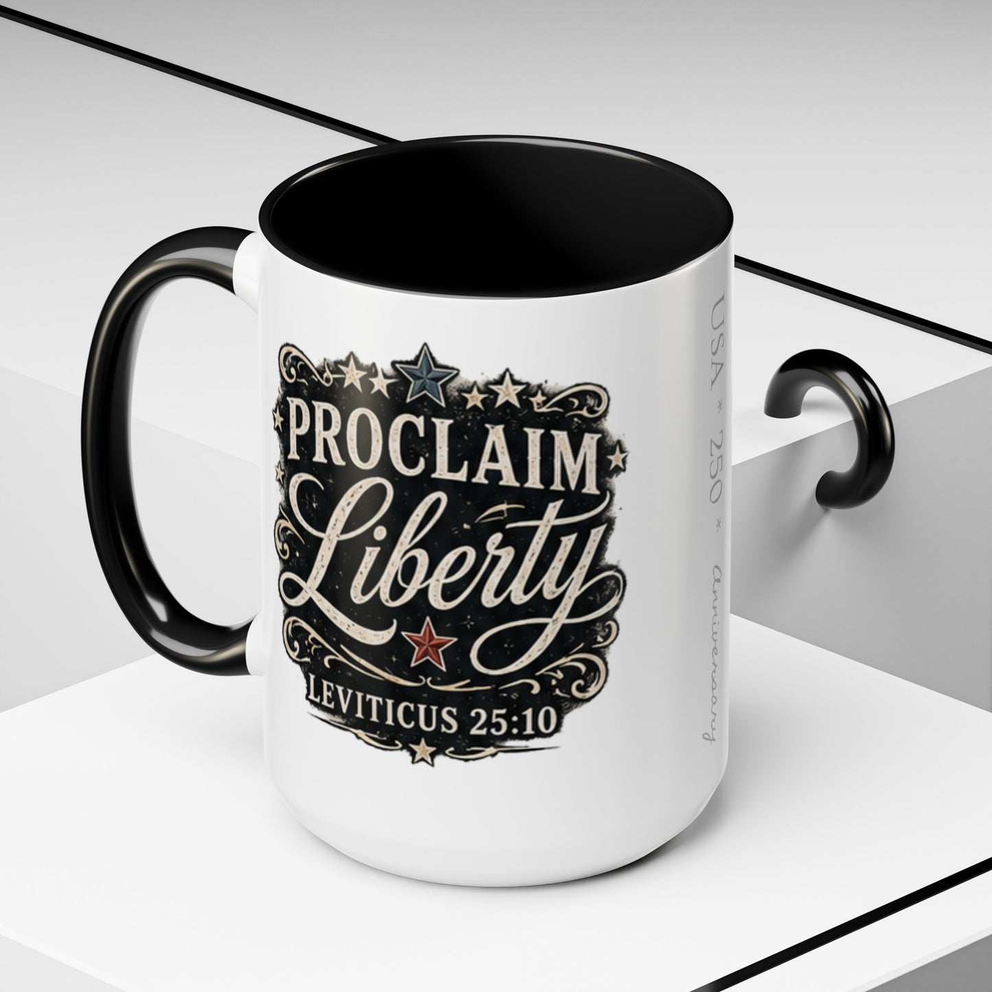 Accent Coffee Mug —  Scripture Patriotic 250th USA Anniversary (Leviticus 25:10)