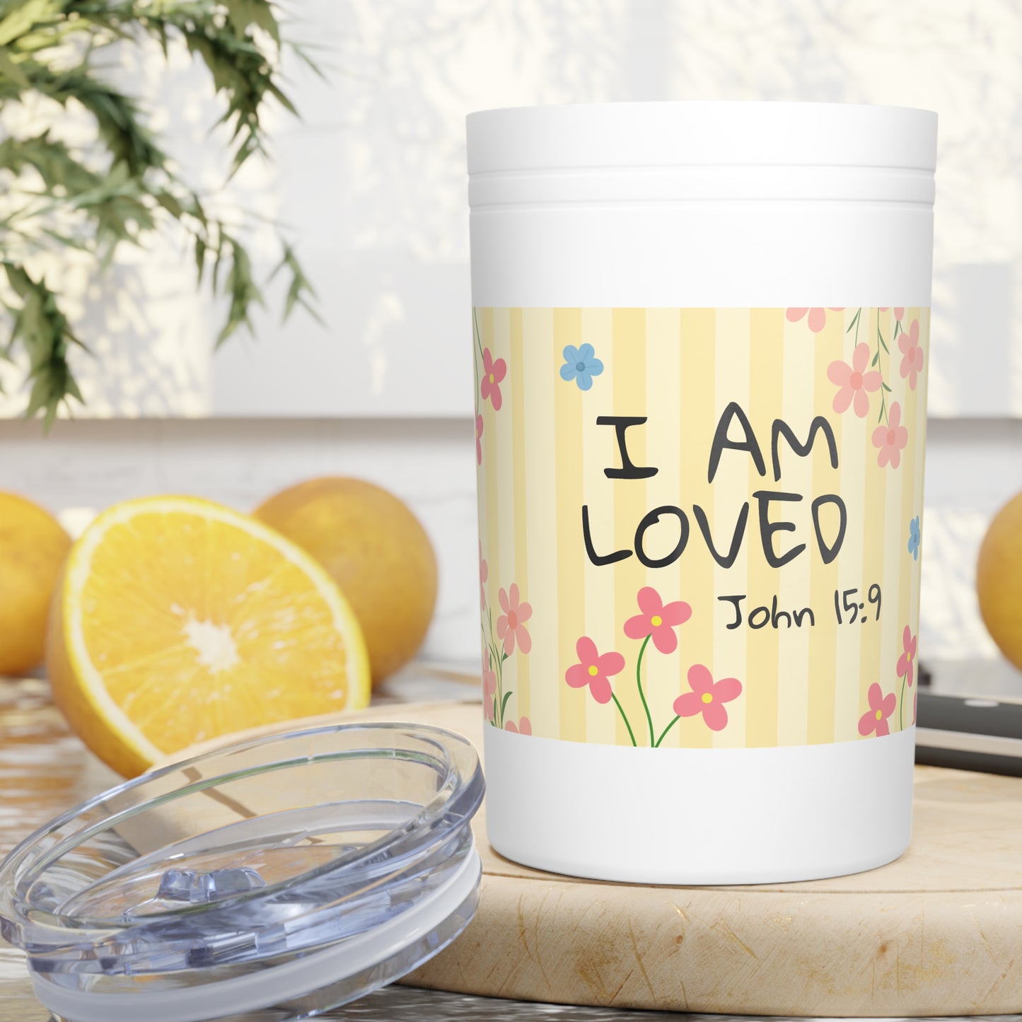 Christian Floral Vacuum Insulated Tumbler — 11oz (John 15:9)