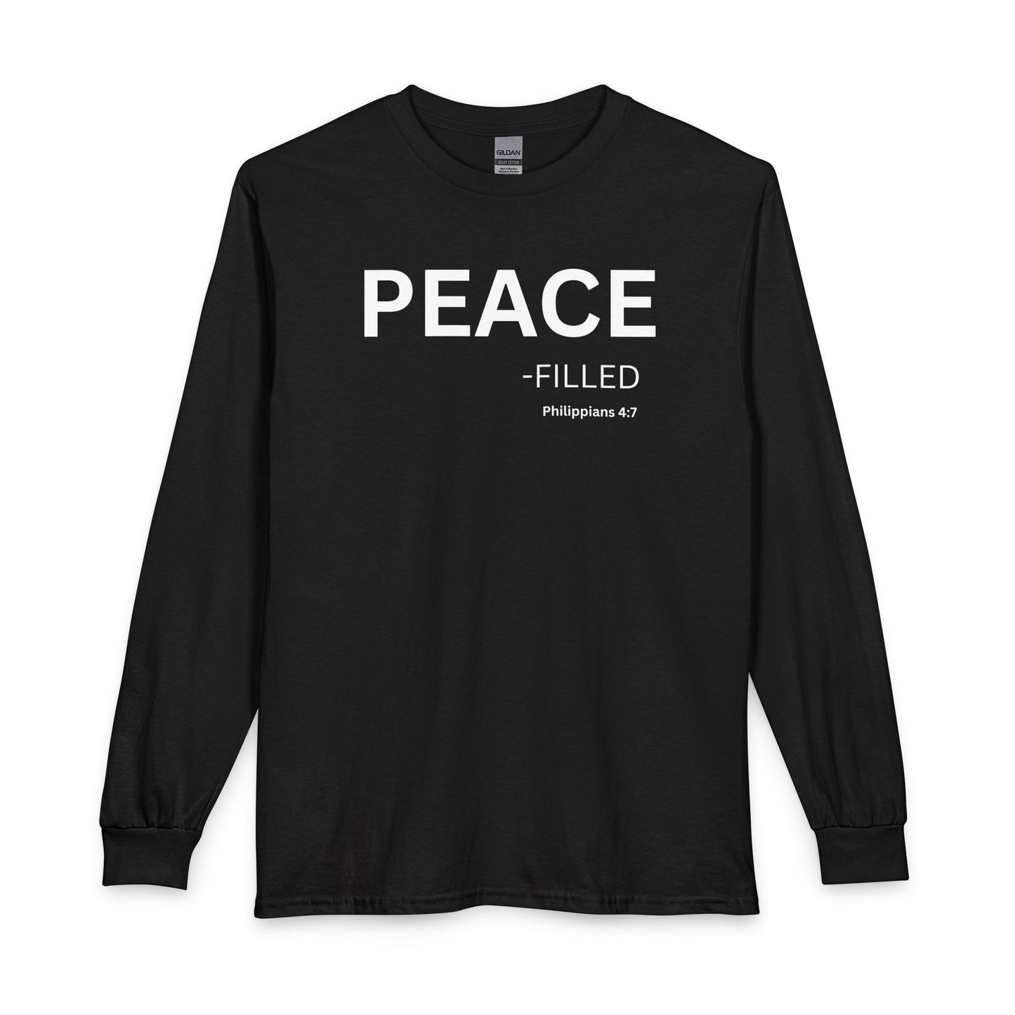 Peace-Filled Long Sleeve Tee – Christian Shirt (Philippians 4:7)