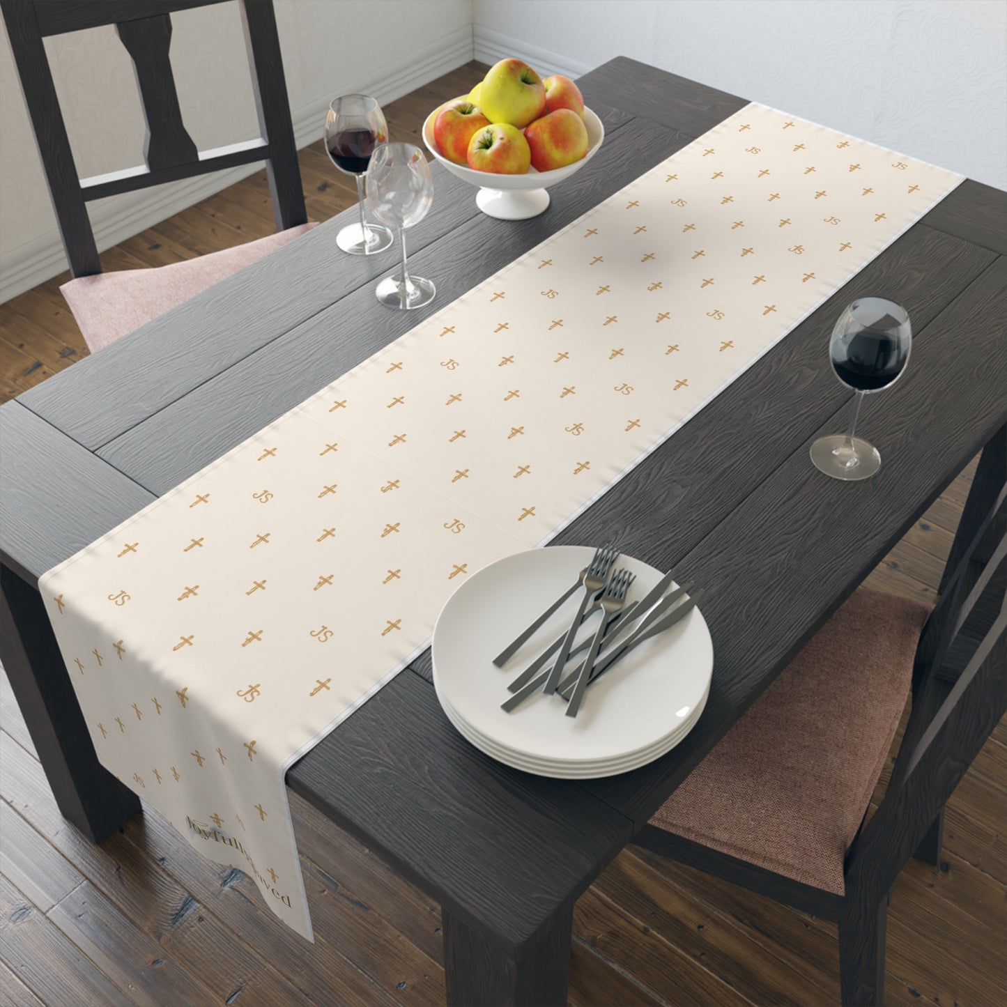 Signature Cross Table Runner, Cream — JoyfullySaved Faith-Inspired Cotton/Poly Decor