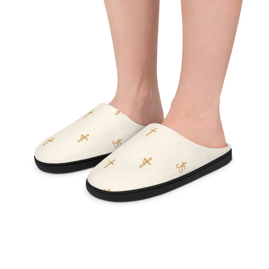 Christian Cross Pattern Women's Indoor Slippers — Signature JC Cream Design