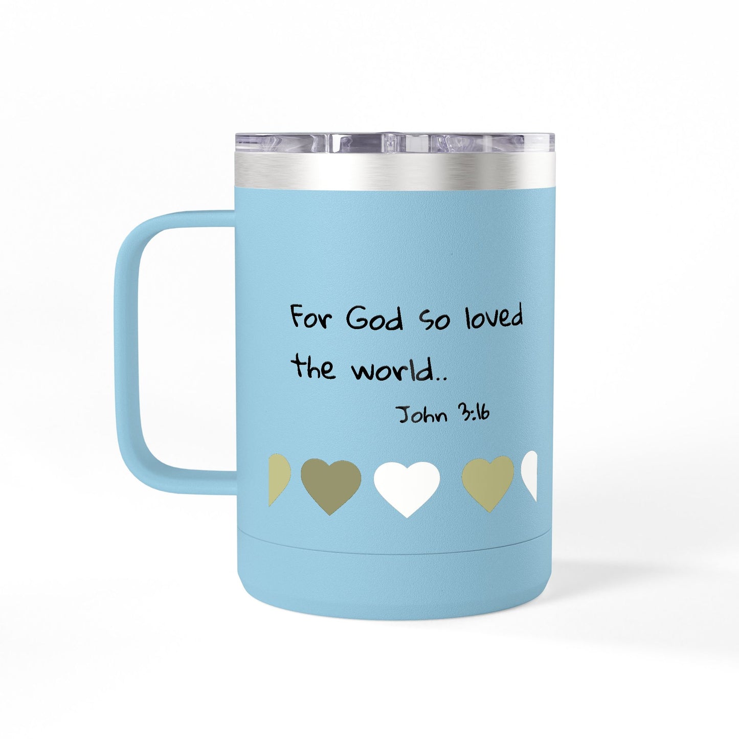 John 3:16 Heart Travel Mug — 15oz Christian Scripture Tumbler
