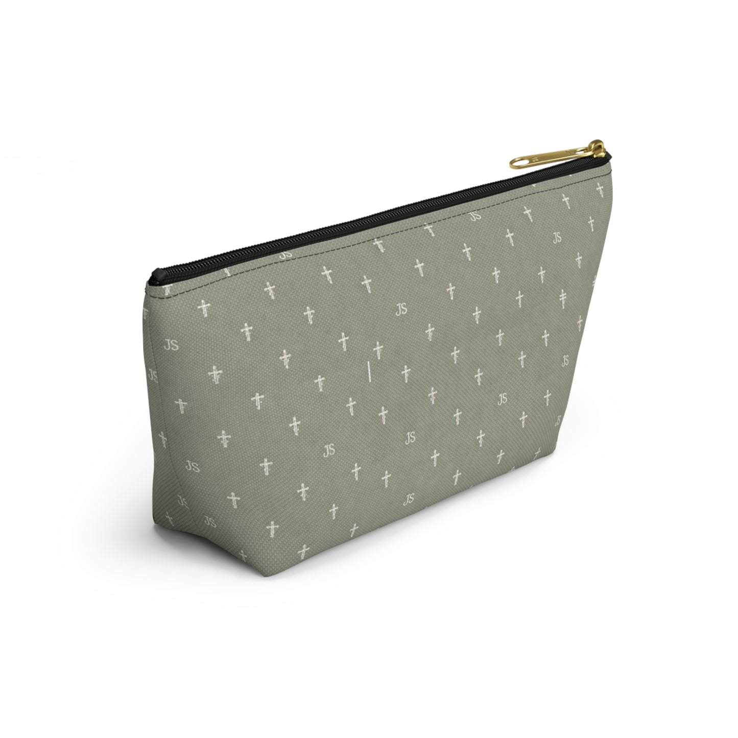 Joyfully Saved Cross Pattern Accessory Pouch — Christian Makeup & Travel T-Bottom Bag