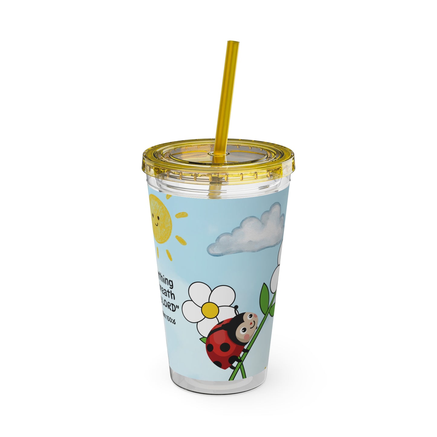 Ladybug 16oz Tumbler with Straw — Christian Cup (Psalm 150:6)
