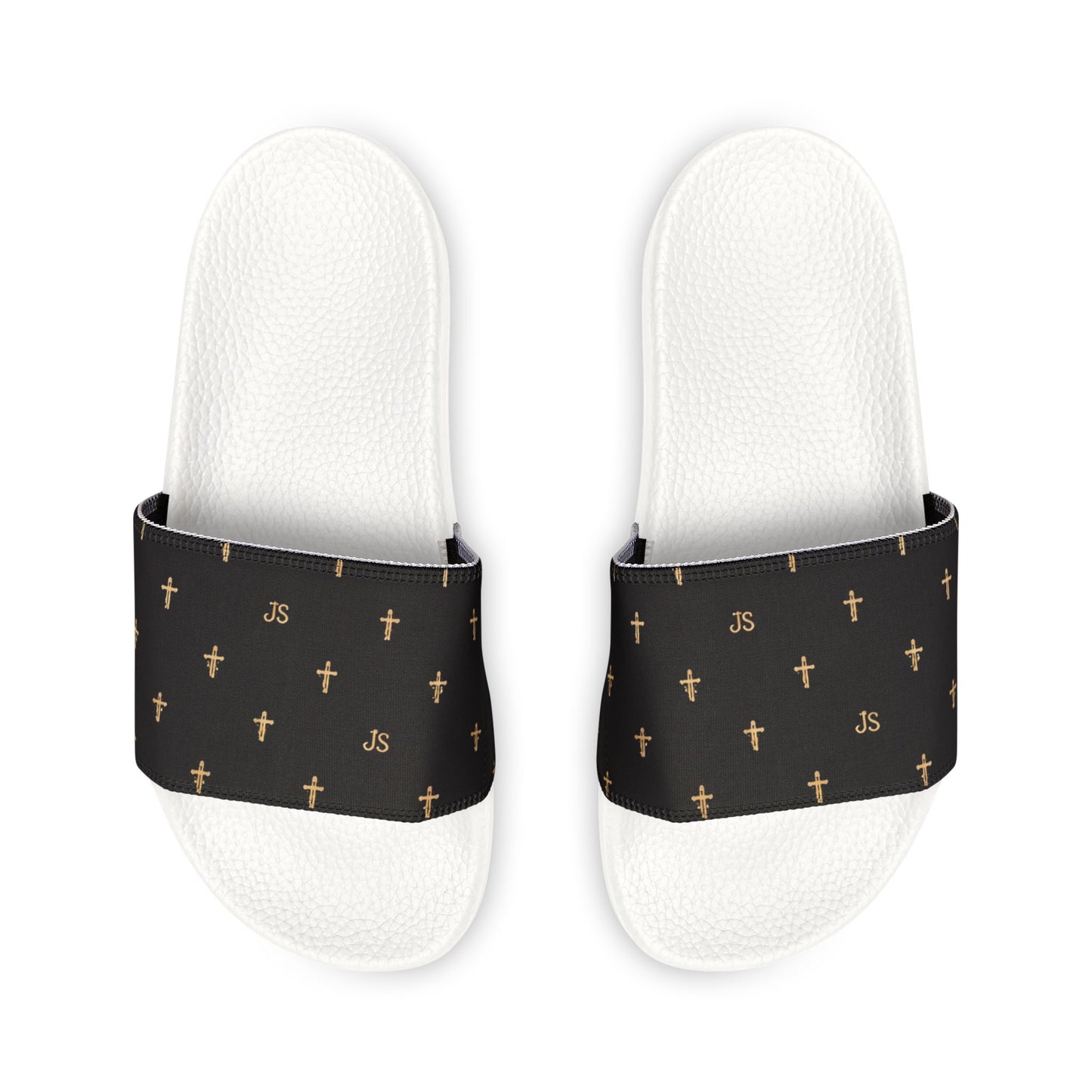 Christian Cross Slides — Youth Removable-Strap Sandals with Black Cross Pattern