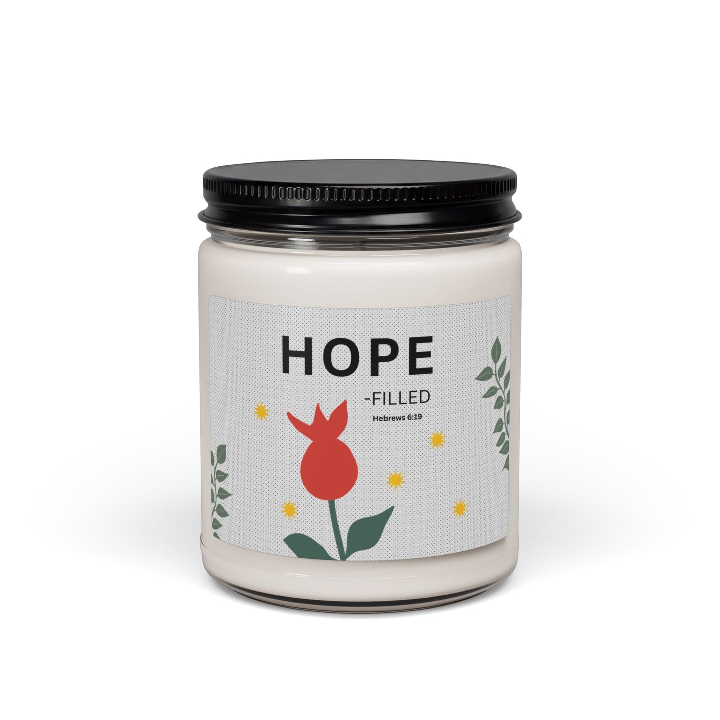 Hope-filled Soy Candle — 9oz Scented Jar with Floral Design (Hebrews 6:19)