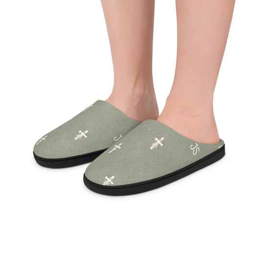 Christian Cross Pattern Women's Indoor Slippers — Signature JC Sage Design