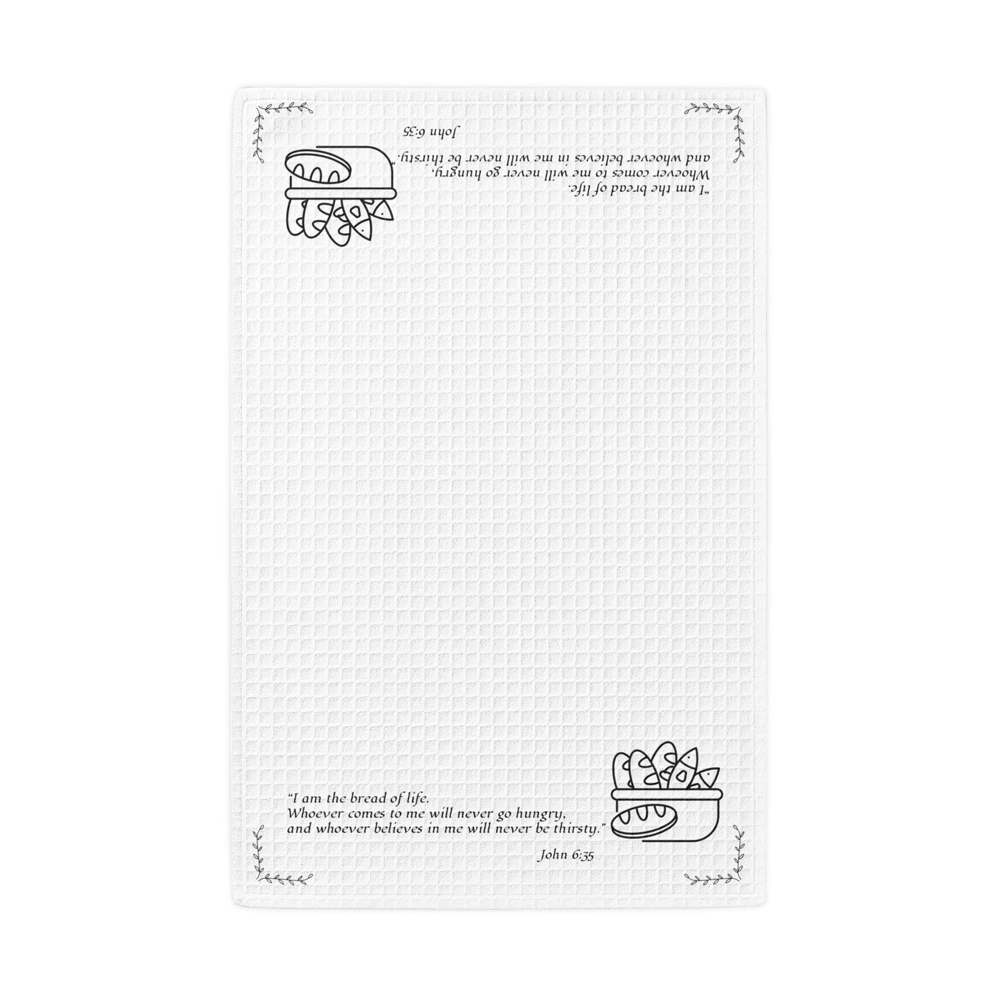 Christian Kitchen Hand Towel — 'I Am the Bread of Life' Waffle Weave Cotton (John 6:35)
