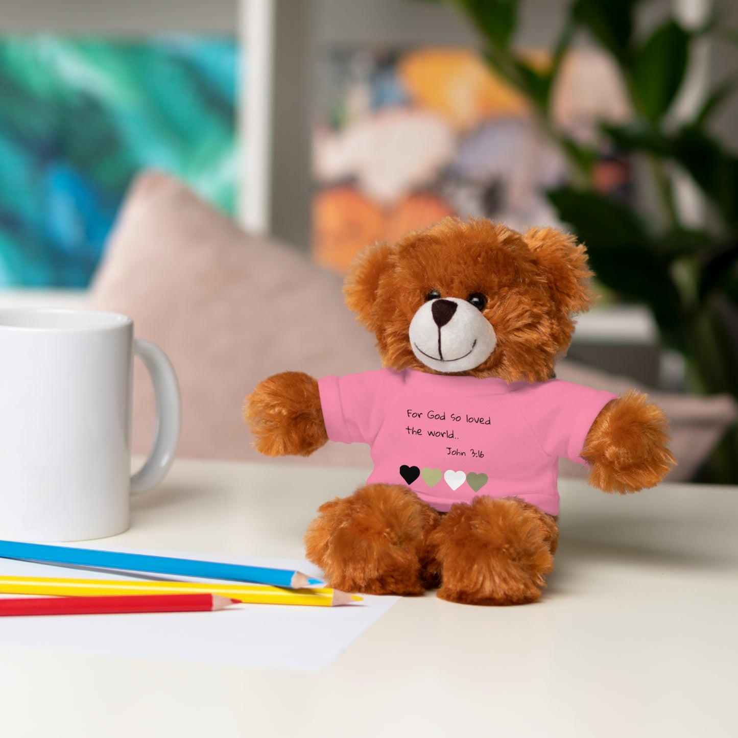 Christan Plush Toy, John 3:16  — Stuffed Animal with 'I Am a Child of God' T‑Shirt