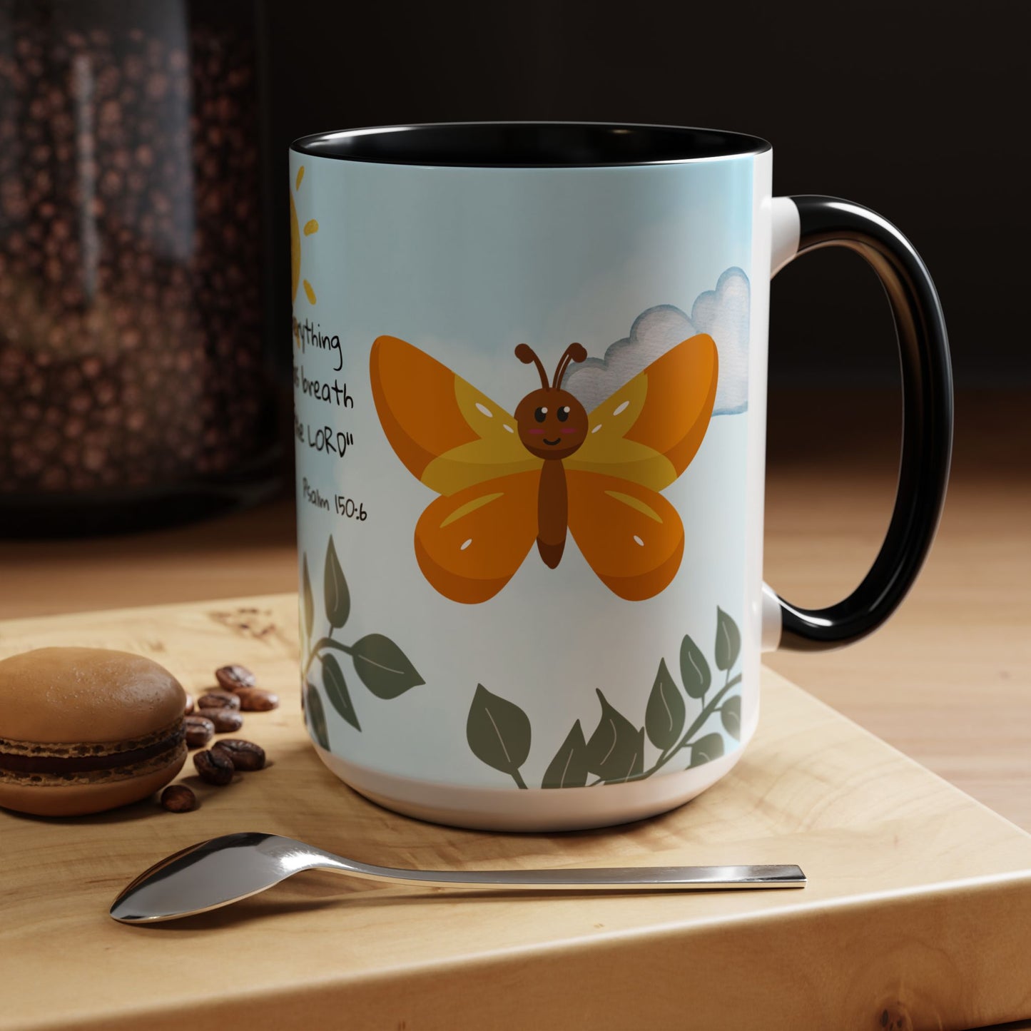 Butterfly Coffee Mug — Christian Ceramic Mug (Psalm 150:6)