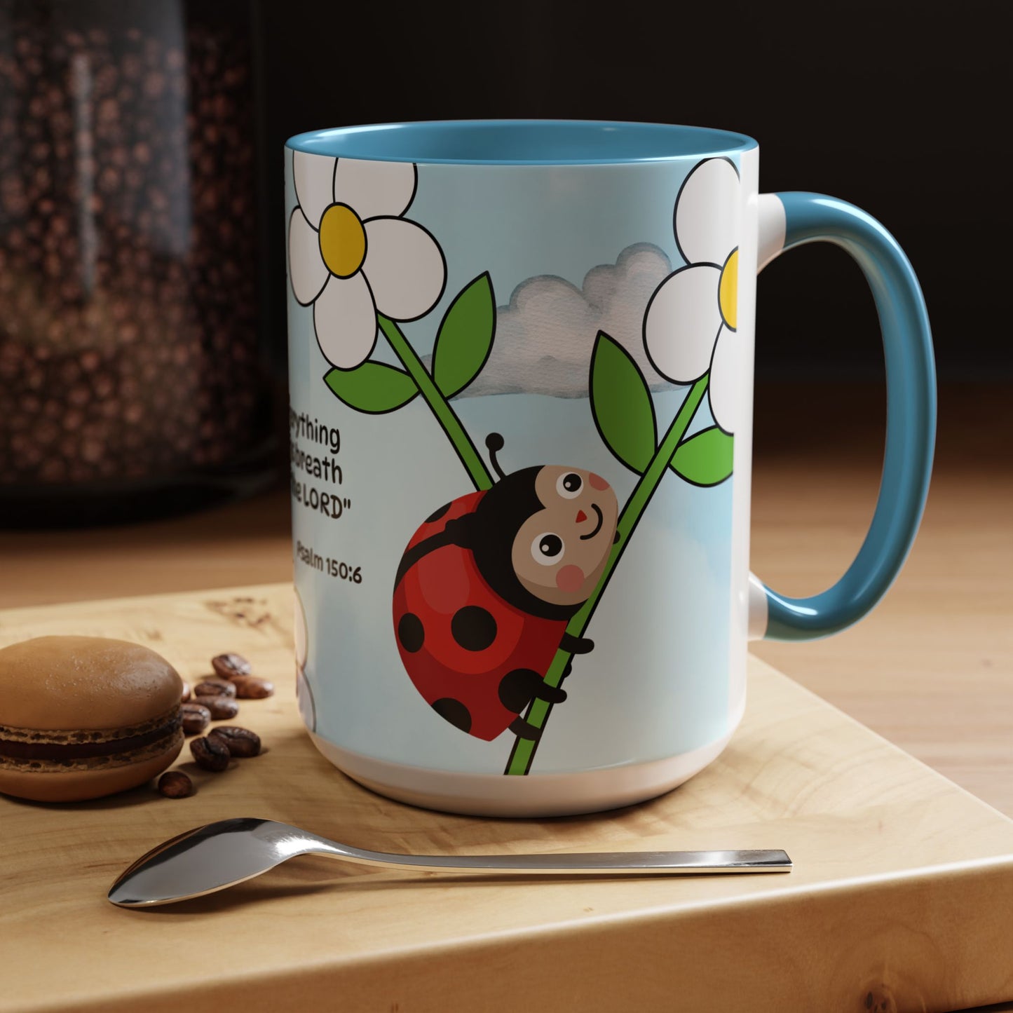 Ladybug Coffee Mug — Christian Ceramic Mug (Psalm 150:6)