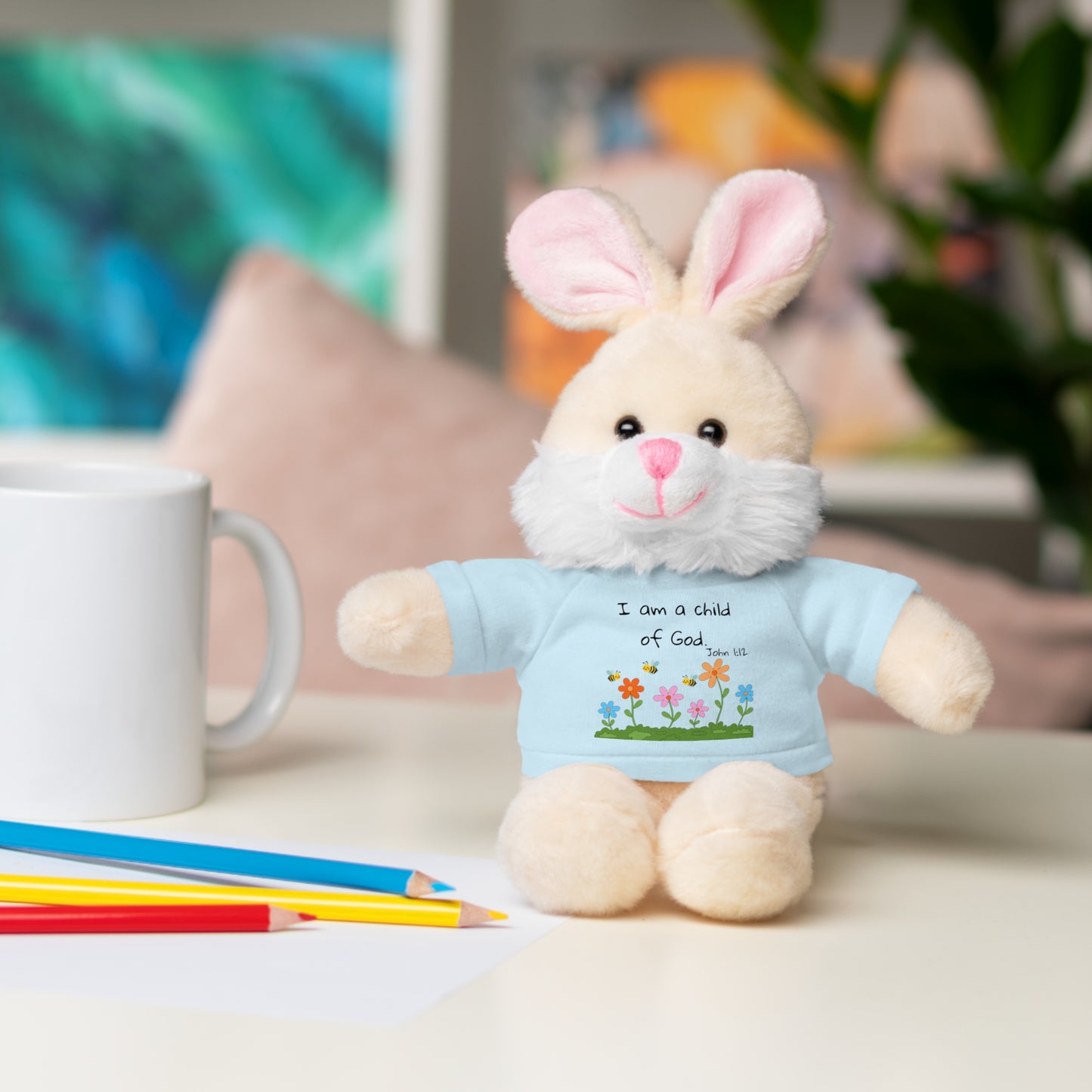 Christan Plush Toy, John 1:12  — Stuffed Animal with 'I Am a Child of God' T‑Shirt