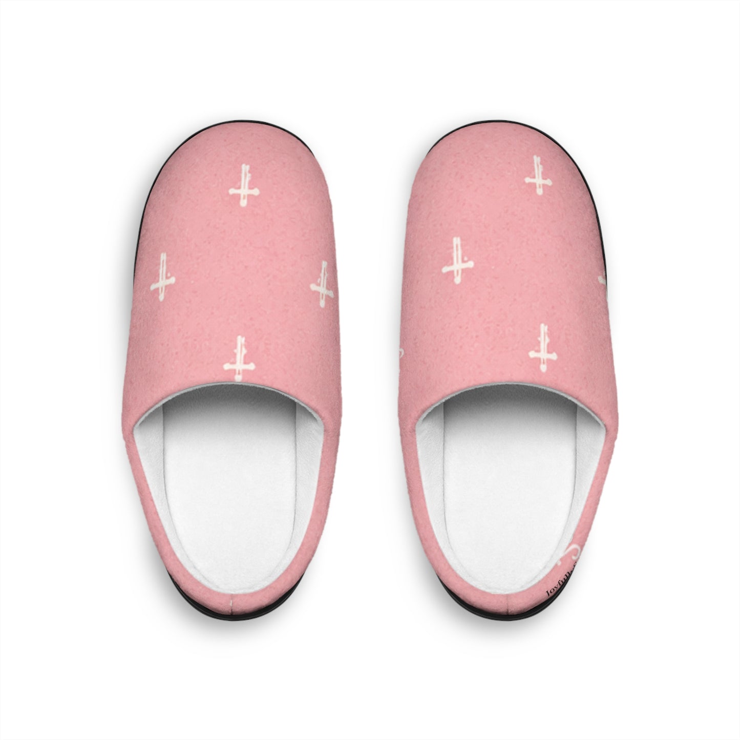 Christian Cross Pattern Women's Indoor Slippers — Signature JC Pink Design