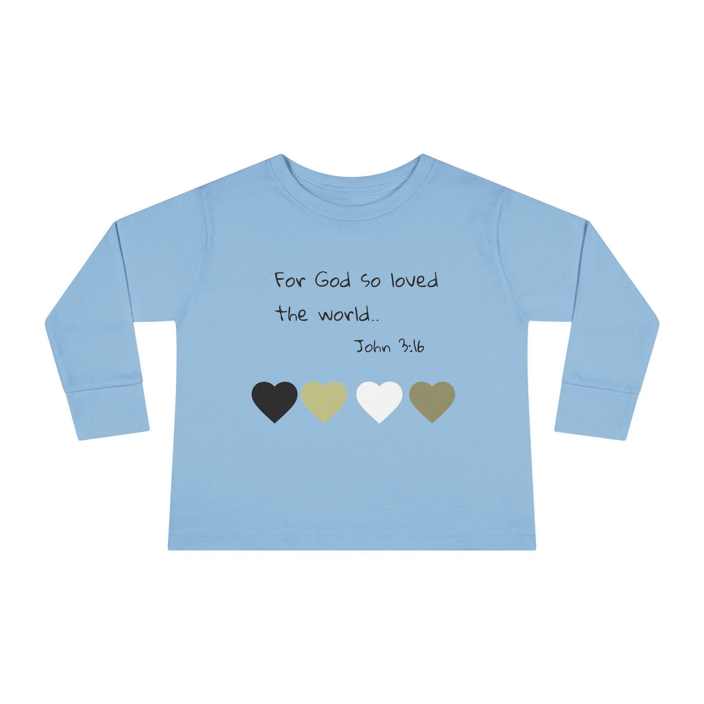 Toddler Long Sleeve Tee - "For God So Loved the World" Heart Bible Verse Shirt