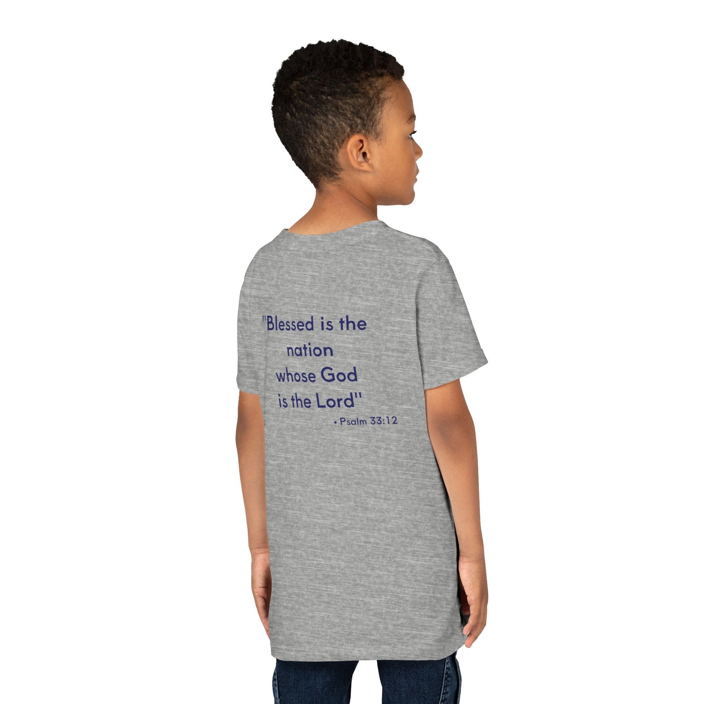 Youth Tee — Patriotic USA 250th Anniversary | "Blessed is the nation" (Psalm 33:12)