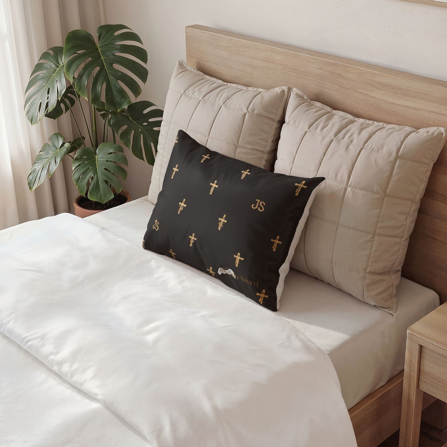 Black & Gold Cross Pillow Sham — Faith-Inspired Decorative Pillowcase