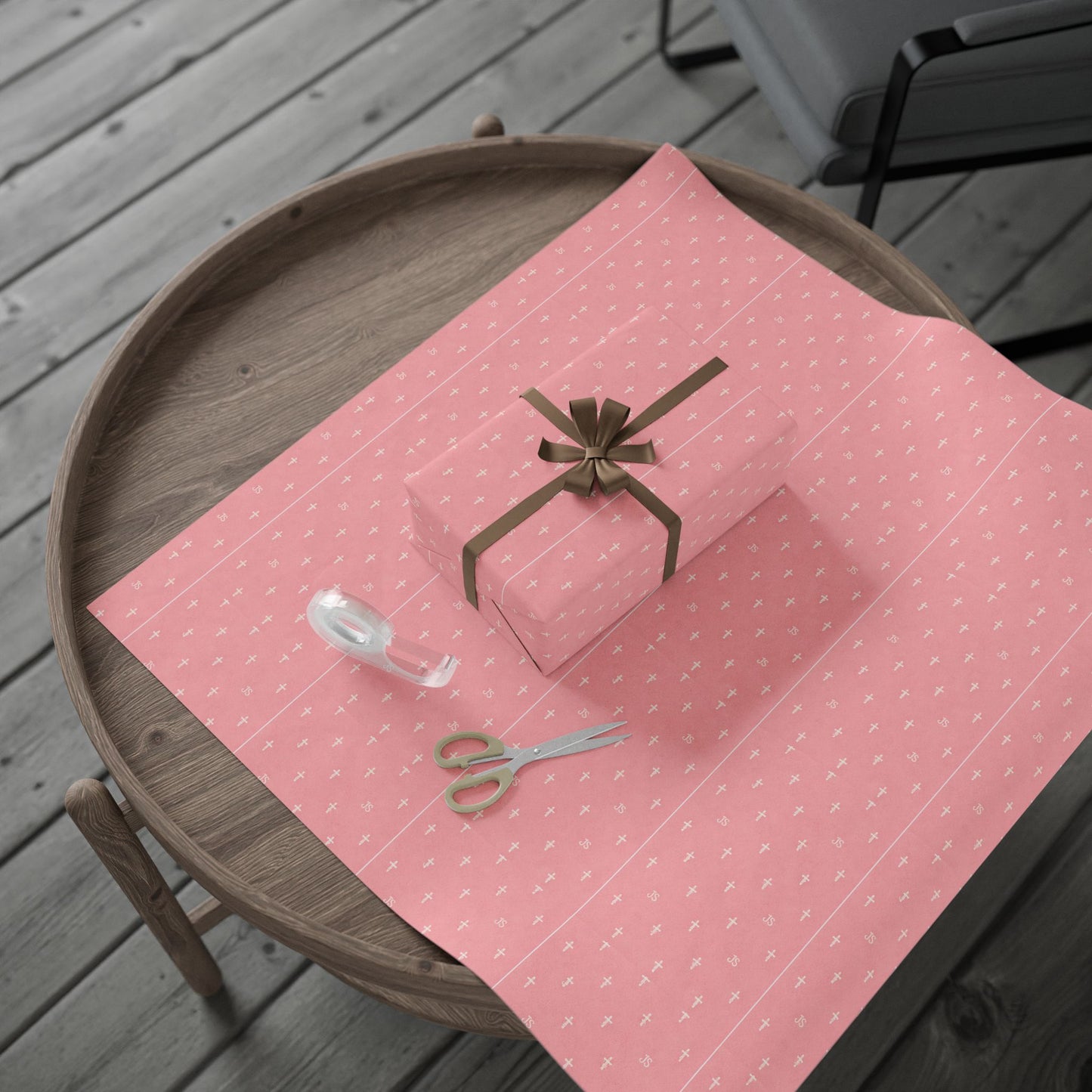 Joyfully Saved Signature Cross Wrapping Paper, Pink | gift wrap