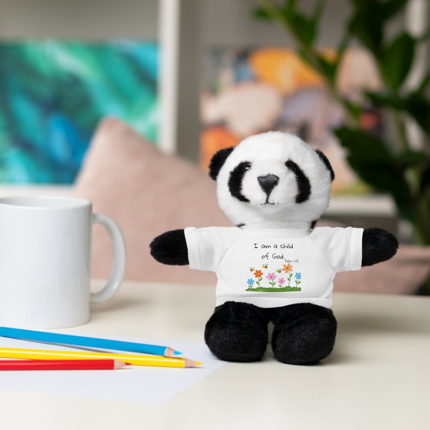 Christan Plush Toy, John 1:12  — Stuffed Animal with 'I Am a Child of God' T‑Shirt