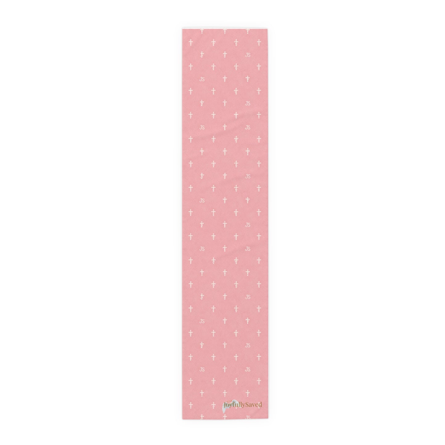 Signature Cross Table Runner, Pink — JoyfullySaved Faith-Inspired Cotton/Poly Decor