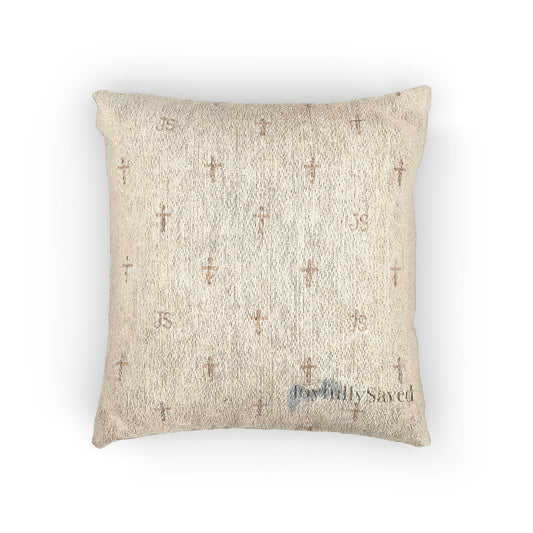Woven Decorative Pillow — Neutral Grid Textured Throw Cushion